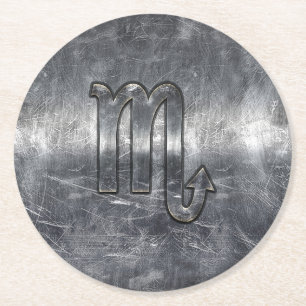 Scorpio Zodiac Symbol in Grunge Metallic Style Ronde Kartonnen Onderzetter