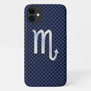 Scorpio Zodiac Symbol Navy Blue Carbon Style iPhone 11 Hoesje