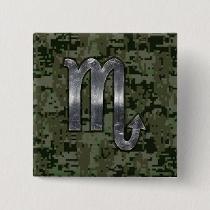 Scorpio Zodiac Symbol Woodland Digital Camo Vierkante Button 5,1 Cm