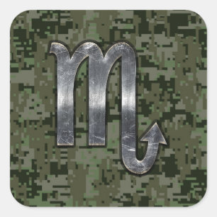 Scorpio Zodiac Symbol Woodland Digital Camo Vierkante Sticker