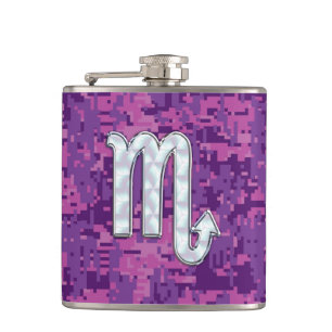 Scorpio Zodiac-symbool op roze digitale camouflage Heupfles