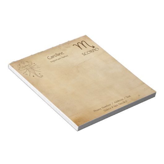 Scorpion des signes Zodiac - Bloc-notes personnali (Incliné)