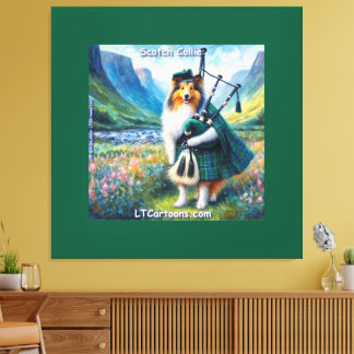 Scotch Collie Serenade – Bagpipes & Tartan Whimsy Canvas Afdruk