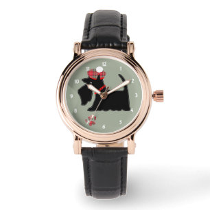 Scotch Terrier Dog in Cute Tartan Pet Horloge