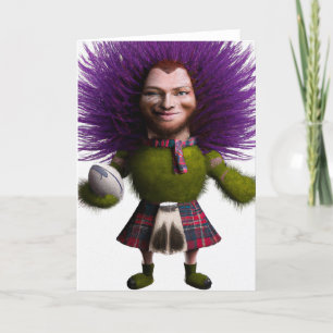 Scotch Thistle Rugby Player - Rugby Wenskaart Feestdagen Kaart