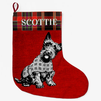 SCOTISH TERRIER DOG, SCOTTIE DOG + TARTAN GROTE KERSTSOK