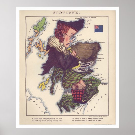 Scotland Caricature Map 1868 Poster (Voorkant)