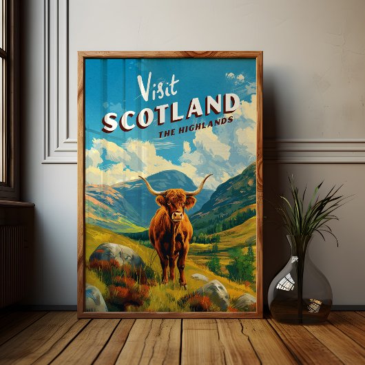 Scotland Highlands Vintage voyage Poster Cow