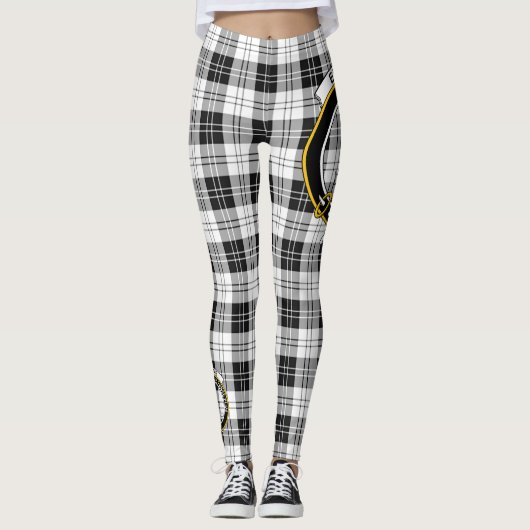 Scotstee Clan Erskine Black en White Crest Tartan Leggings (Voorkant)