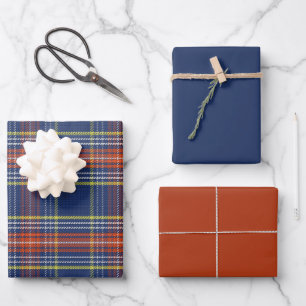 Scott Blue Burnt Oranje Scottish Tartan Kerstmis Inpakpapier Vel