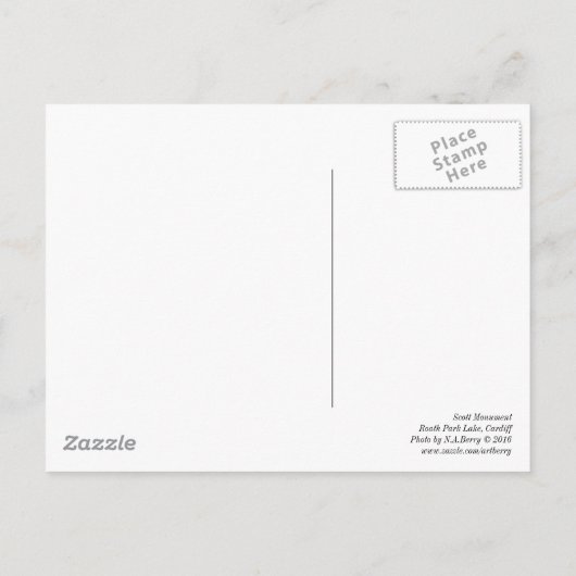 Scott Monument - Roath Park Lake, Cardiff Briefkaa Briefkaart (Achterkant)