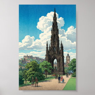 Scott Monument van Edinburgh Japans houtblok Pri Poster