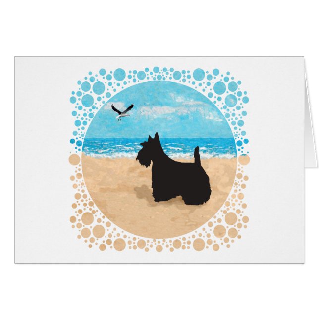 Scottie à la plage avec mouette (Devant horizontal)