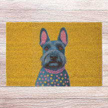 Scottie Art Jaune et Navy Polka Dot