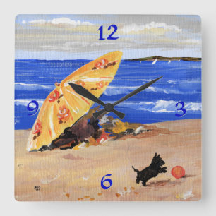 Scottie bij de Beach Clock Vierkante Klok