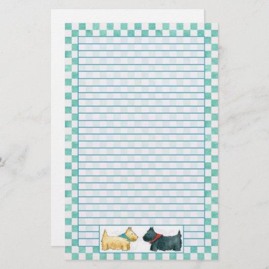 Scottie Dog Blauwgroen Groene Waterverf Controles Briefpapier (Voorkant / Achterkant)