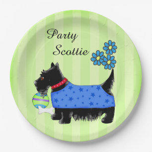 Scottie Dog Blue Clothes Green Papieren Bordje