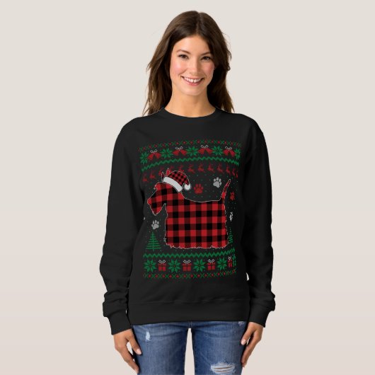 Scottie Dog Christmas Pajama Red Plaid Scottish Ug Trui (Voorkant volledig)