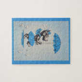 Scottie dog dame met paraplu legpuzzel (Horizontaal)