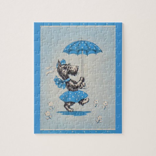Scottie dog dame met paraplu legpuzzel (Verticaal)