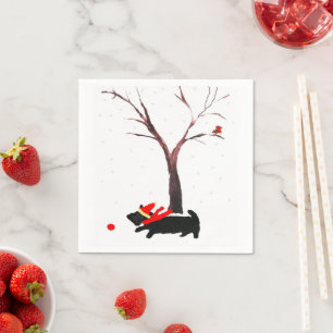 Scottie Dog en Robin Kerstkunst Servet