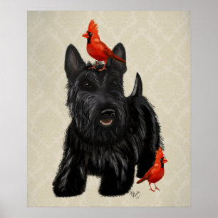 Scottie Dog en Rode vogels Poster