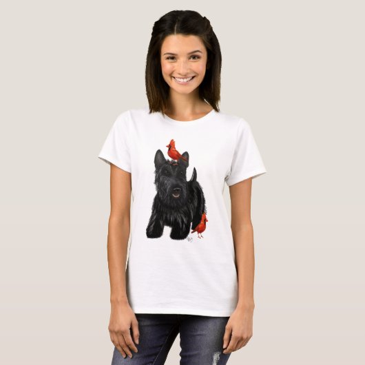 Scottie Dog en Rode vogels T-shirt (Voorkant volledig)