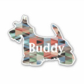 Scottie Dog Geometric Pattern Silhouette met Tekst Sticker (Voorkant)