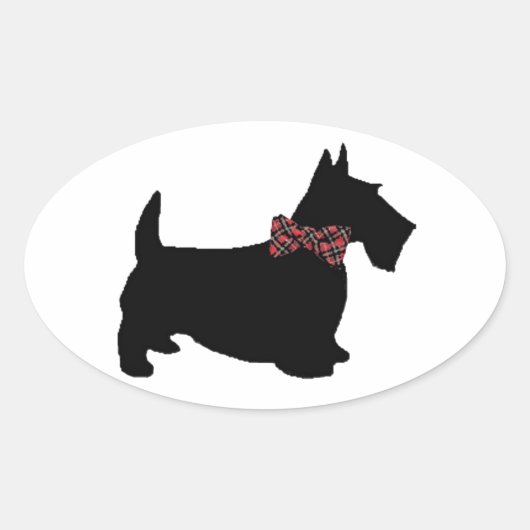 Scottie Dog in Plaid Bow Stropdas Ovale Sticker (Voorkant)