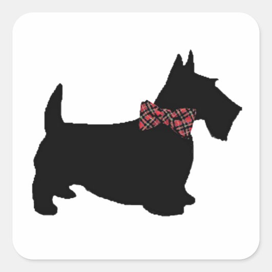 Scottie Dog in Plaid Bow Stropdas Vierkante Sticker (Voorkant)