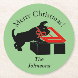 Scottie Dog-kerstcadeaufeest voor drinkers Ronde Kartonnen Onderzetter