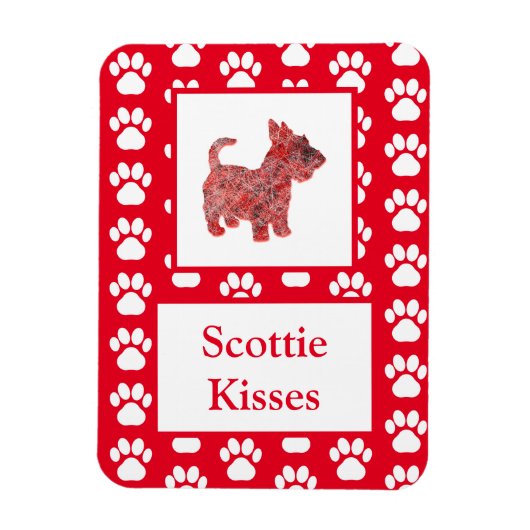 Scottie Dog Kisses Silhouette in Cute Red Grid Magneet (Verticaal)