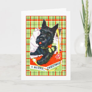 Scottie Dog Merry-kerstkaart met gebrand Feestdagen Kaart