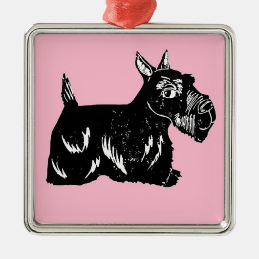 Scottie Dog met roze Premium Square Ornament (Voorkant)