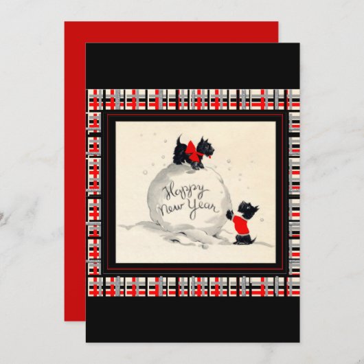 Scottie Dog New Years Invitation flat card (Devant / Derrière)