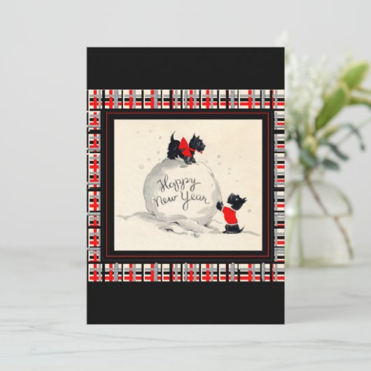 Scottie Dog New Years Invitation flat card Kaart (Staand voorkant)