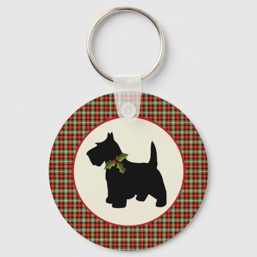 Scottie Dog Scotch Pset Kerstmis Sleutelhanger (Voorkant)