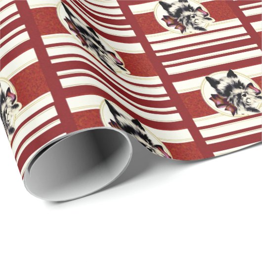 Scottie Dog, Scottie Terrier sur emballage cadeau (Coin rond)