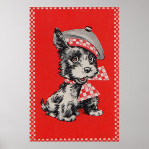 Scottie dog uit 1950 in rood poster