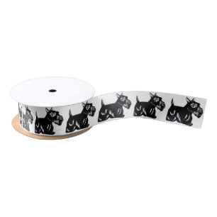 Scottie Dogs Black and White Satin Ribbon Lint