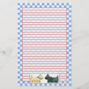 Scottie Dogs Waterverf Blue Check Red Lined Briefpapier