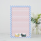 Scottie Dogs Waterverf Blue Check Red Lined Briefpapier (Staand voorkant)