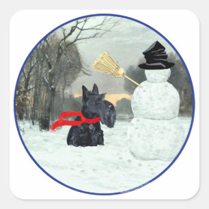 Scottie en Snowman Vierkante Sticker