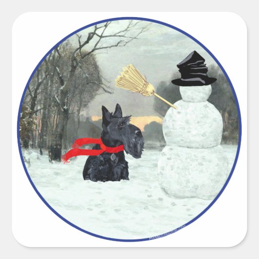 Scottie en Snowman Vierkante Sticker (Voorkant)
