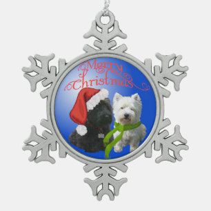 Scottie en Westie kerstboomornament Tin Sneeuwvlok Ornament
