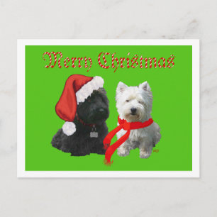 Scottie en Westie Merry Kerstmis Feestdagenkaart