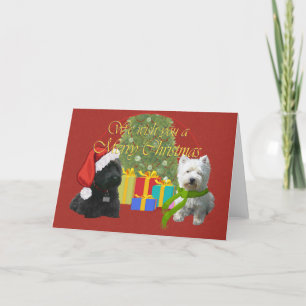 Scottie en Westie met Kerstmis Feestdagen Kaart