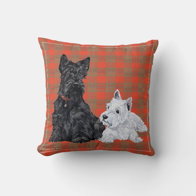 Scottie et chiot Westie - Coussin Terrier (Recto)