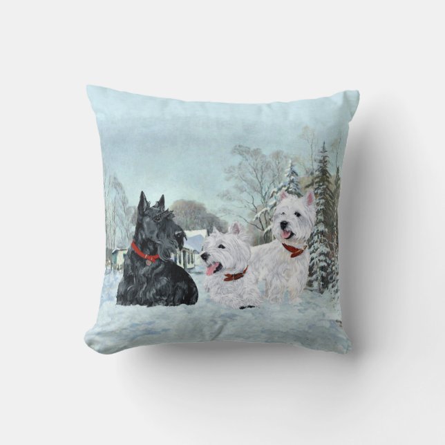 Scottie et Westies - Coussin d'hiver pour Terrier (Recto)