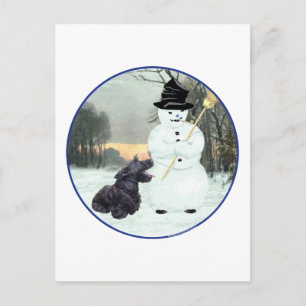 Scottie-hond en sneeuwman briefkaart
